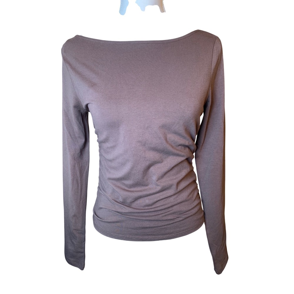 Y2K Madden Girl Brown Ruched Side Boat Neck Cotton Top 2000s Aesthetic